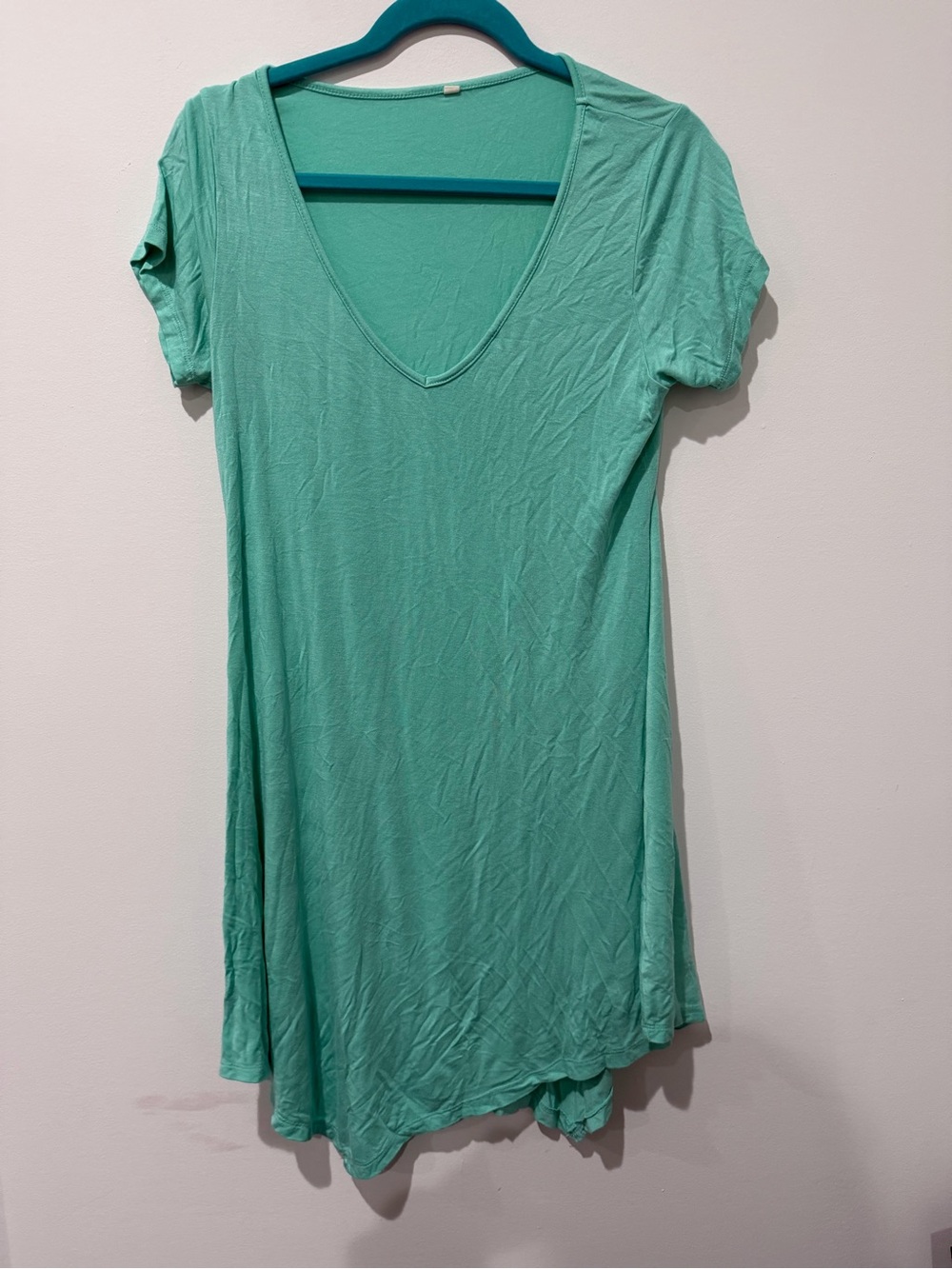 Light Teal V-Neck Short Sleeve Women's Dress
